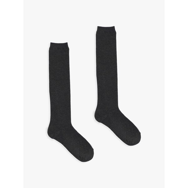 [2EA 1SET] BASIC KNEE HIGH SOCKS_CHARCOAL