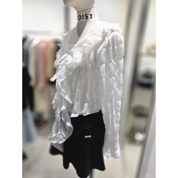 [여주점] 브이넥 프릴카라 포인트 긴팔 블라우스   ES2JB400