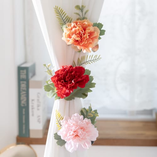 카네이션 조화 꽃 커튼 집게 타이백 13cm 3컬러 인테리어 고정