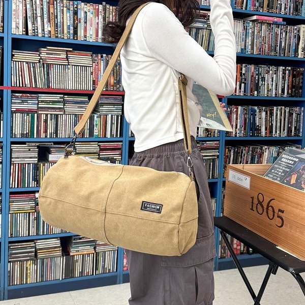 [옷자락] 여자 캔버스 통수납 숄더스트랩 원통형 보스턴백