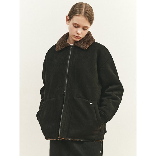 TEDDY COLLAR SUEDE ZIP UP JACKET_BLACK