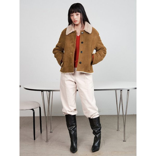 Shearling Faux Leather Short Jacket  Brown (KE5X3VM02D)