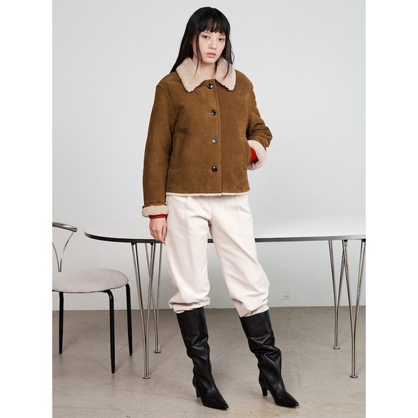 Shearling Faux Leather Short Jacket  Brown (KE5X3VM02D)