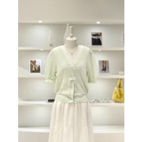 [여주점] 여성 비즈 리본퍼프 슬리브 가디건 (D252KSL045)