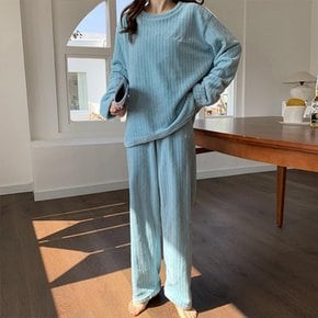 / NT3131 여성 1 + 1 무지 극세사 긴팔 파자마 잠옷 세트