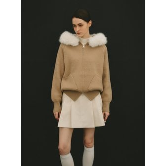 에이틴오비어 Eco Fur Hood Zip-Up Knit Cardigan