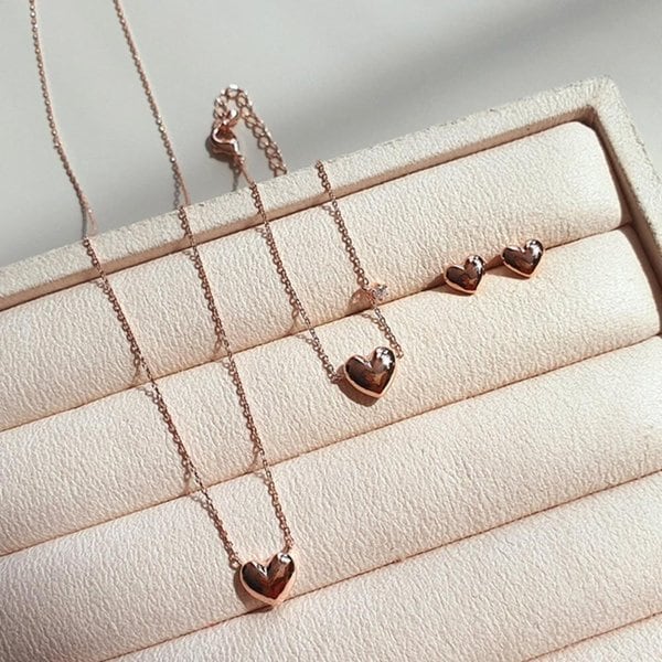 [옷자락] 여성 기념일선물 통통하트 큐빅 귀걸이 팔찌 목걸이