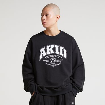아키클래식 [루즈핏] 바시티 타이포그래피 남녀공용 스웨트셔츠 블랙 (AKANFU2042300)