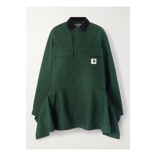 칼하트윕 러플 코듀로이 트리밍 코튼 캔버스 미니 드레스 그린 46376663162869262