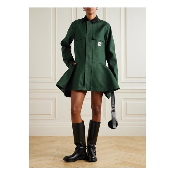 칼하트윕 러플 코듀로이 트리밍 코튼 캔버스 미니 드레스 그린 46376663162869262