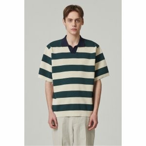 커스텀멜로우 bold stripe collar sweater (short-sleeved)_CWWAM24406GRX