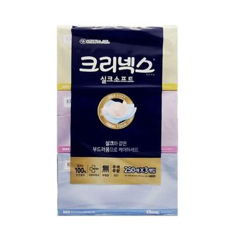  크리넥스 실크소프트 250매x3개입/ 사각티슈/ 화장지 두루마리휴지