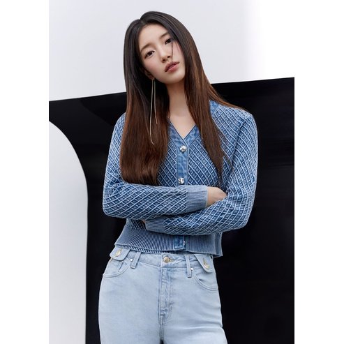 게스 YP1S2660  [SUZY] [블랙]데님믹스 입체격자 스웨터 가디건