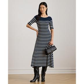 스트라이프 코튼 리브 니트 미디 드레스(WMLRDRSS5020067410)