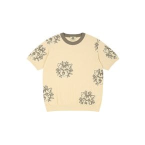 Sunset with you intarsia knit T-shirt Cream beige Unisex