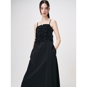 Slip Heart Neck Shirring Dress, Black