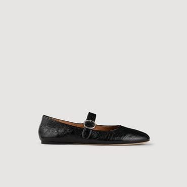 산드로 [25SS 시즌오프 30%] 샤이니 레더 발레 플랫 슈즈 SF25S3FSF0599