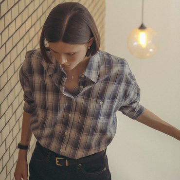 노운베러 Check pocket point shirt_Blue