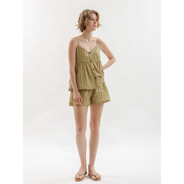 MJ_Stripe cami pajama two-piece set_KHAKI