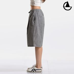 핀 스트라이프 버뮤다데님 반바지 와이드 핀턱팬츠 mc940