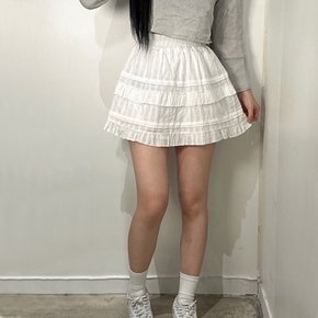 여성 레이스 밴딩 여름 치마 캉캉 플레어 미니 스커트 2color 속바지 발레코어 프릴 블랙 화이트