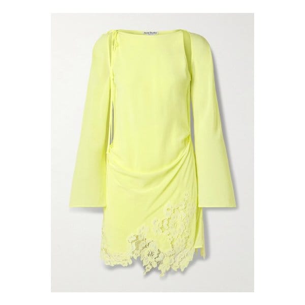 랩 이펙트 컷아웃 레이스 트리밍 저지 미니 드레스 옐로 1647597332486692