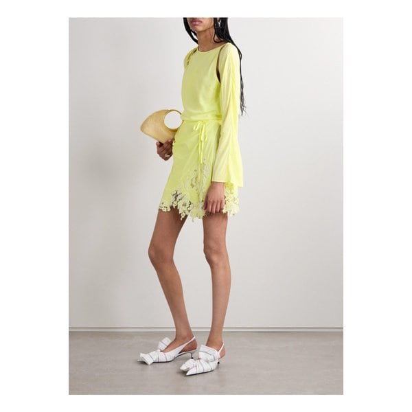 랩 이펙트 컷아웃 레이스 트리밍 저지 미니 드레스 옐로 1647597332486692