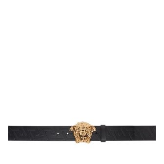 베르사체 블랙 라 메두사 그레카 가죽 벨트 DCU4140_1A05029 Black-Versace Gold