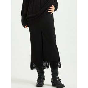 FRINGE SUEDE LONG SKIRT BLACK