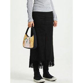 FRINGE SUEDE LONG SKIRT BLACK