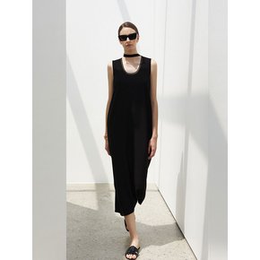 String Point Sleeveless Long Dress Black