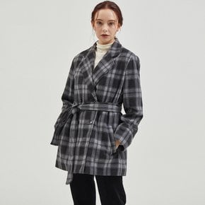 Wool Check Double Coat Black