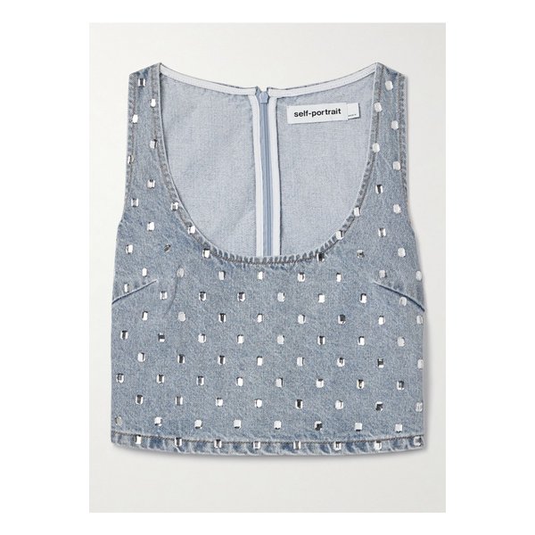 크롭 크리스털 장식 데님 탱크 라이트 데님 1647597338857084