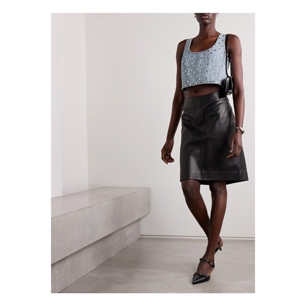 크롭 크리스털 장식 데님 탱크 라이트 데님 1647597338857084