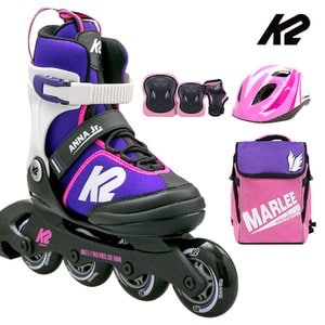 K2스케이트 K2 인라인 스케이트 안나 주니어 퍼플 아동인라인스케이트+가방+보호대+헬멧 신발건조기 휠커버