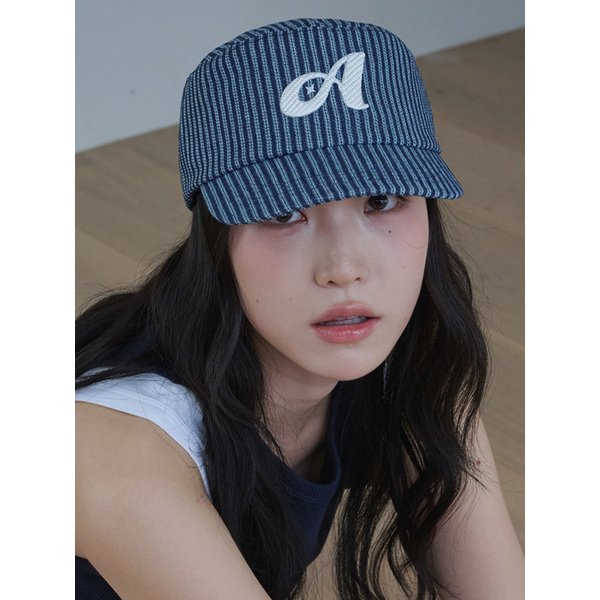 Stripe Stitch Denim Pillbox Cap