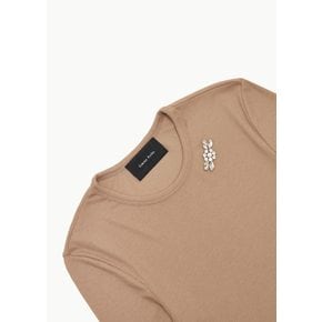 시몬로샤 26SS Underpinning Top W/ Emb, Toffee / Pearl