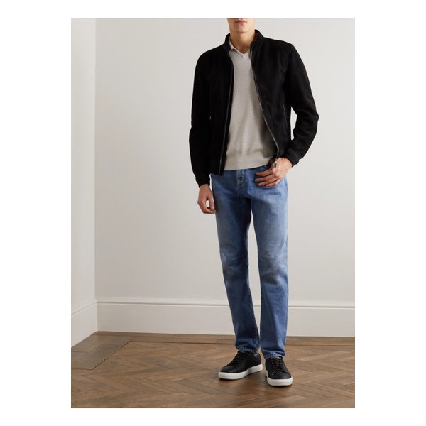 스웨이드 트리밍 풀 그레인 가죽 스니커즈 블랙