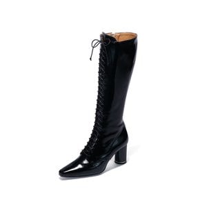 Glossy Lace-Up Long Boots_Black