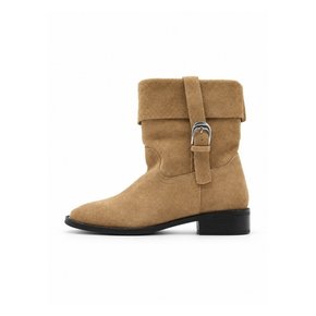 스웨이드 앵클부츠 폴드 버클 미들부츠 (3.5cm) Brown Beige
