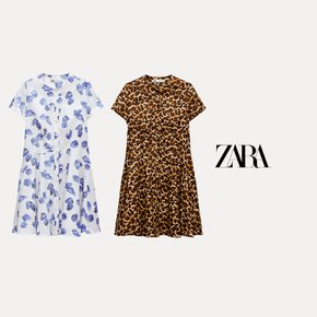 자라 ZARA 여성 원피스 ZW 컬렉션 숏 프린트 레오파드 소라 코튼 드레스