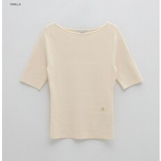 (T-6760)BOAT NECK HALF SLEEVE SLIM KNIT