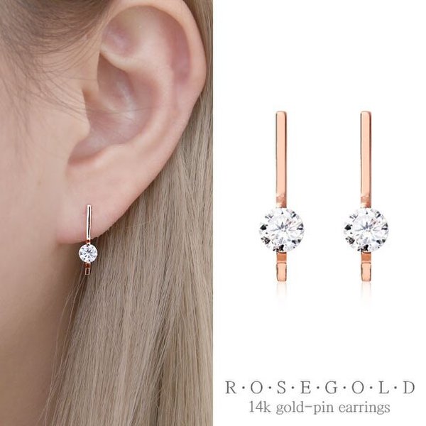 14K Gold-pin 로즈골드핀 롱귀걸이 MS332