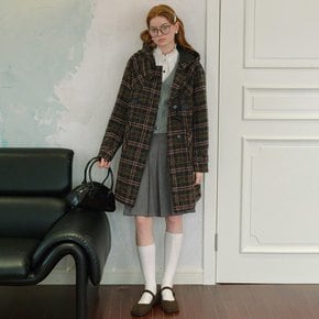 Cest_Horn button plaid hooded coat