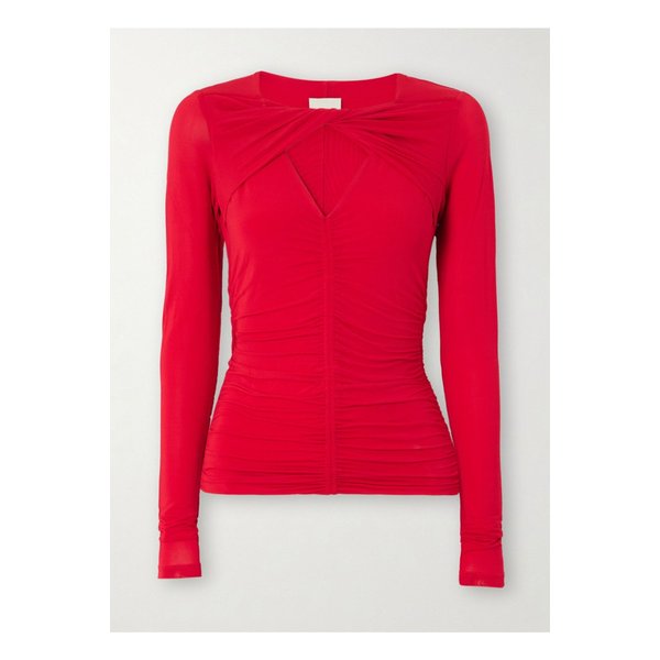 반달리아 컷아웃 주름 스트레치 저지 탑 레드 1647597343550351