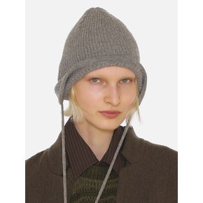 STRING EAR FLAP BEANIE / CASH MIX / RIB / LT GREY