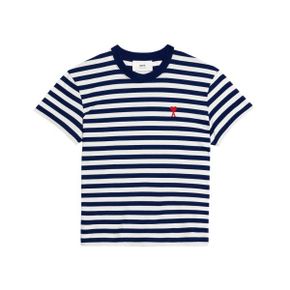 스몰 하트 로고 스트라이프 티셔츠 노틱 블루 내츄럴 화이트 아미 de Coeur Striped T-Shir