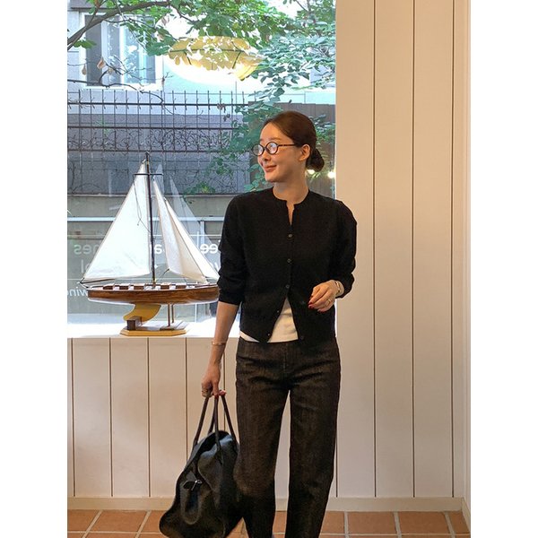 이브 울100 RV가디건_BLACK