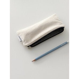 오브디어민 코듀로이 골덴 지퍼 펜케이스 필통 (cream/navy)
