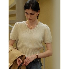 Raccoon V-neck knit top(Oatmeal)